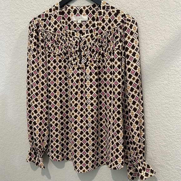 Loft large blouse brown and pink and white - Picture 2 of 8